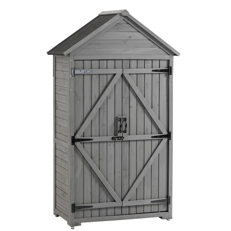 68.89"H Outdoor Garden Wood Tool Shed with Shelves and Latch - Grey