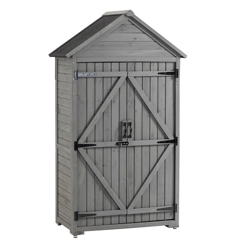 Outdoor Storage Cabinet with Removable Shelves, Wooden Closet Garden Tool Shed with Adjustable Feet, Waterproof Roof