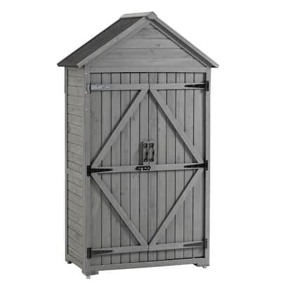 Outdoor Wooden Storage Cabinet with Stainless Steel Details and Removable Shelves