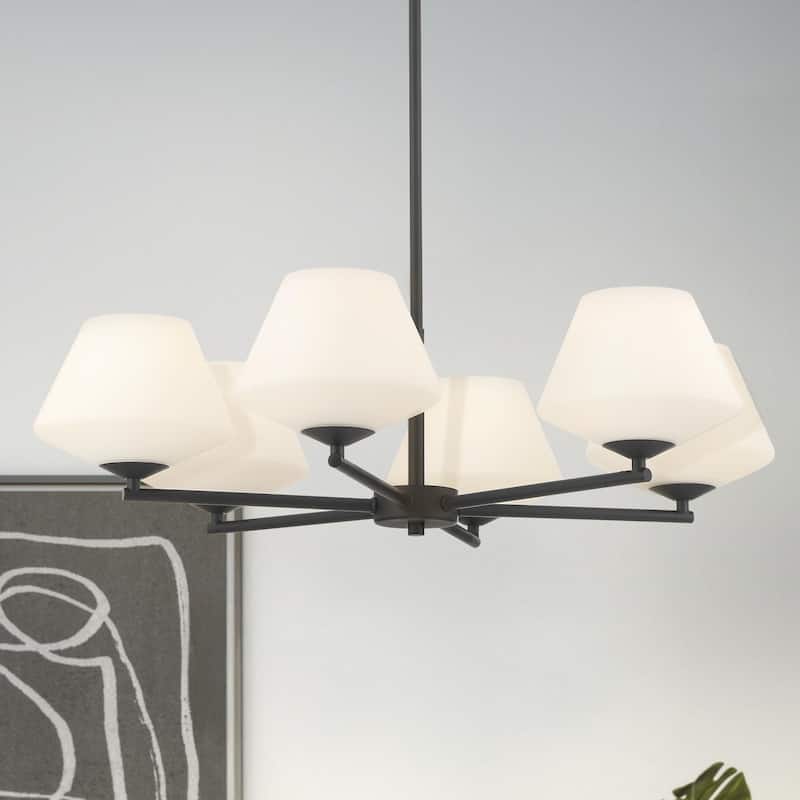 Hunter Celestial Valley Alturas Gold with Cased White Glass 6 Light Chandelier Ceiling Light Fixture - Matte Black