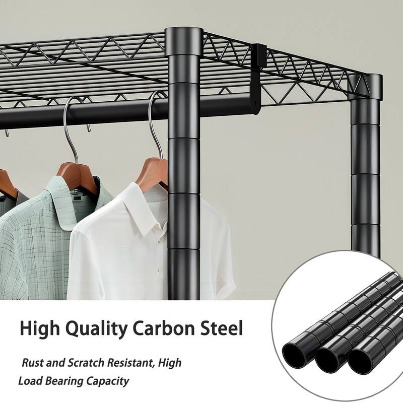 Heavy-Duty Adjustable Garment Rack Freestanding Closet Organizer with 8 Shelves & 5 Rails