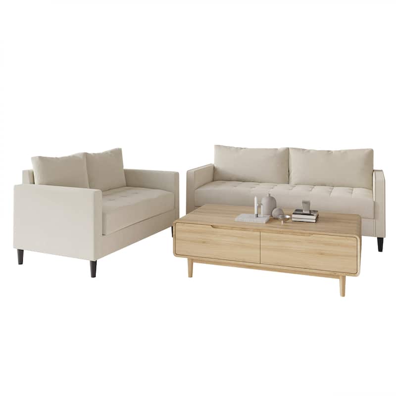 CraftPorch Contemporary Linen Upholstered 2-Piece Living Room Set - Beige