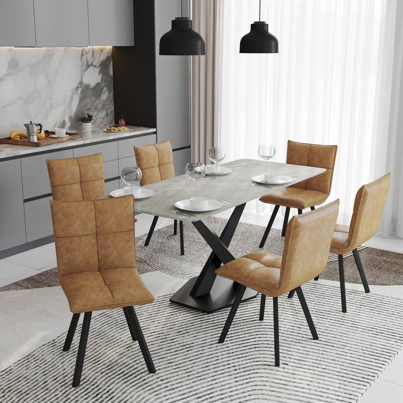 LeisureMod Wesley Modern Dining Chairs - Set of 2 Faux Leather Accent Chairs with Metal Legs for Home Kitchen or Dining Room