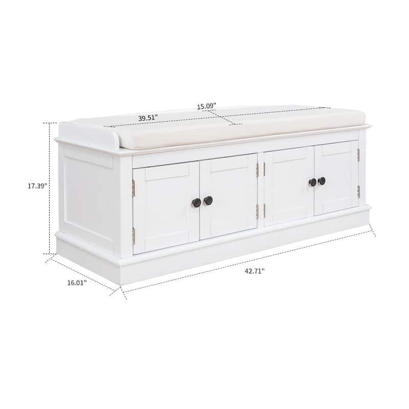 Classic Vintage Wooden Storage Bench with Two Cabinets