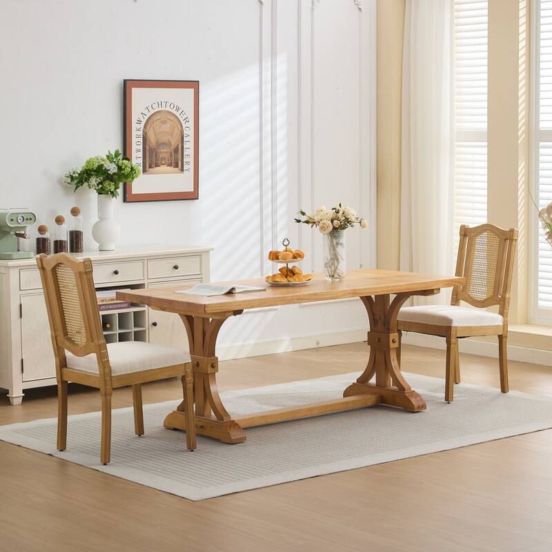 Rustic/Natural Style Rattan-Back Dining Chair, Set of 2