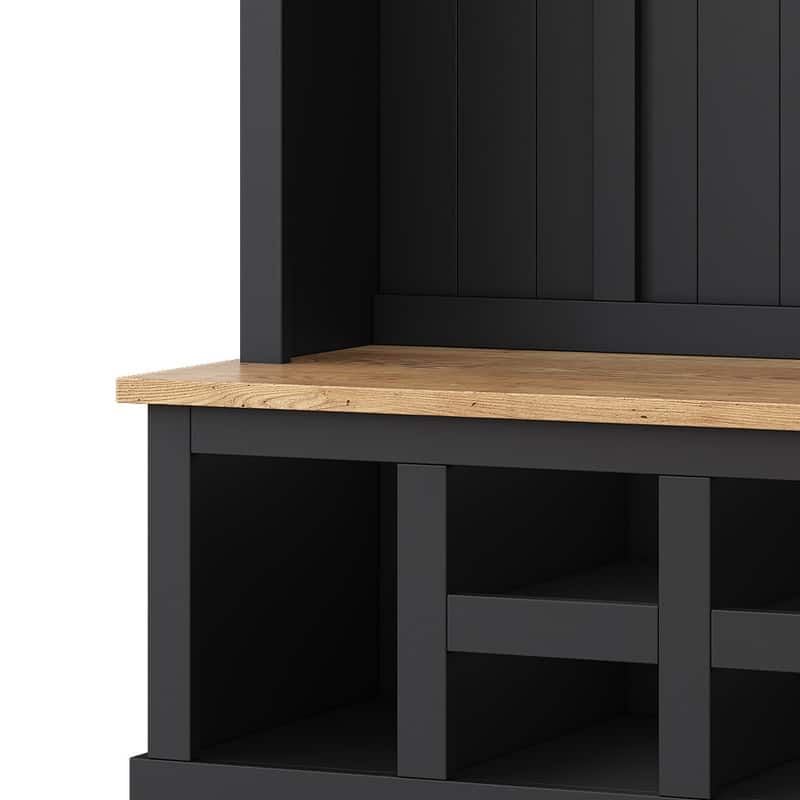 Wide Hall Tree with Shoe Storage Bench, Entryway Shoe Cabinet with 13 Compartments, Elegant Coat Rack w/ 6 Hooks & Shoe Cubbies