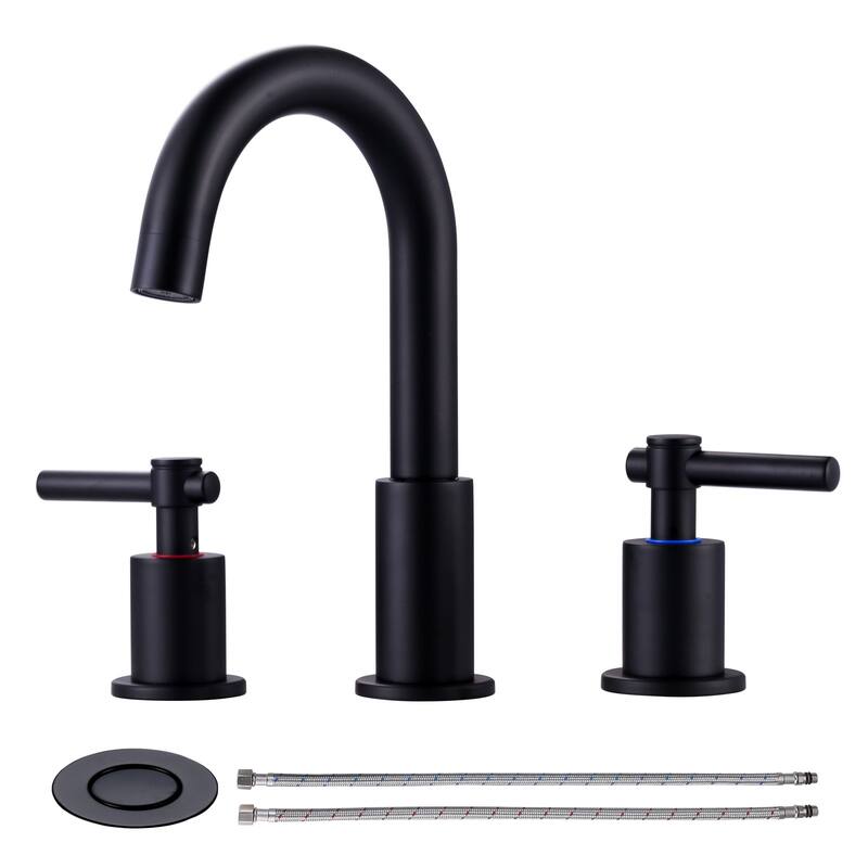 WOWOW Widespread 8 in. Double Handle Bathroom Faucet - Matte Black
