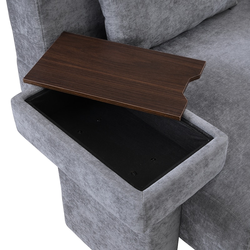 Modern Armchair Lounge Chair Sofa Chair with Built-In Storage, Wooden Table Armrest, Extra-Wide Seat