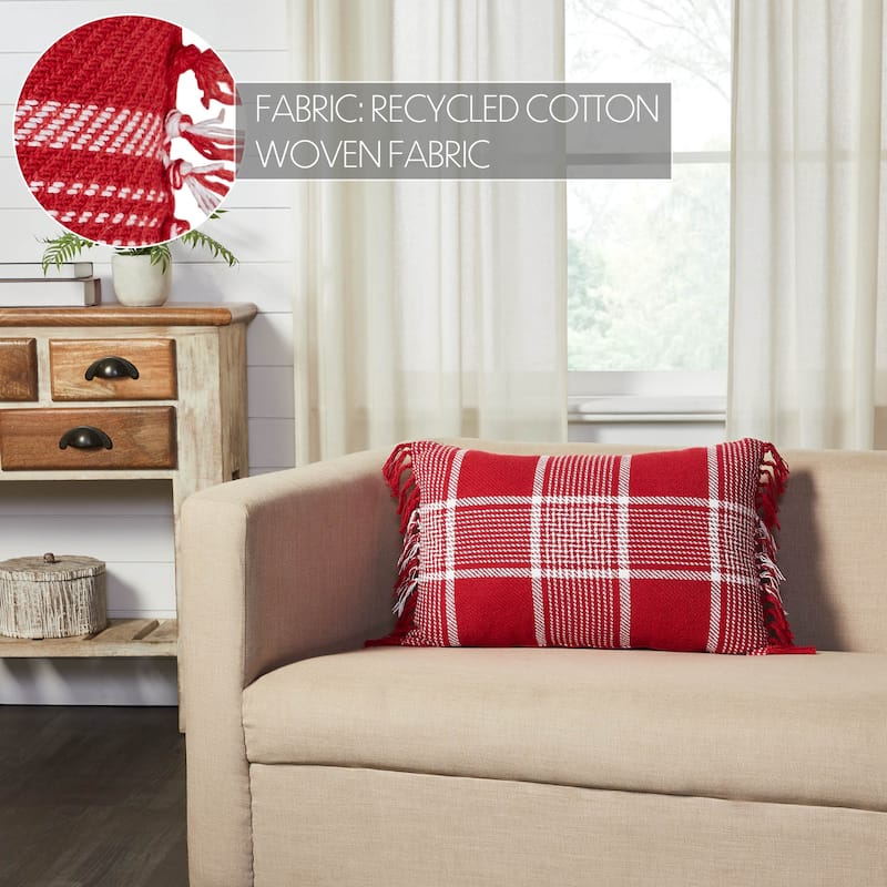 Eston Red White Plaid Pillow Fringed 14x22
