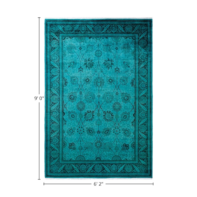 Overton Hand Knotted Wool Vintage Inspired Modern Contemporary Overdyed Blue Area Rug - 6' 2" x 9' 0"