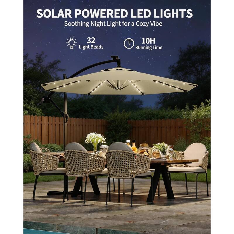 10 ft offset patio umbrella, with solar lights