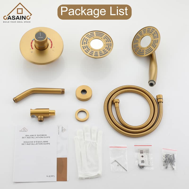 CASAINC 2-Spray 5 in. Shower Faucet Kit Wall Mounted Fixed and Handheld Dual Shower Heads 1.8 GPM - 5" x 5"