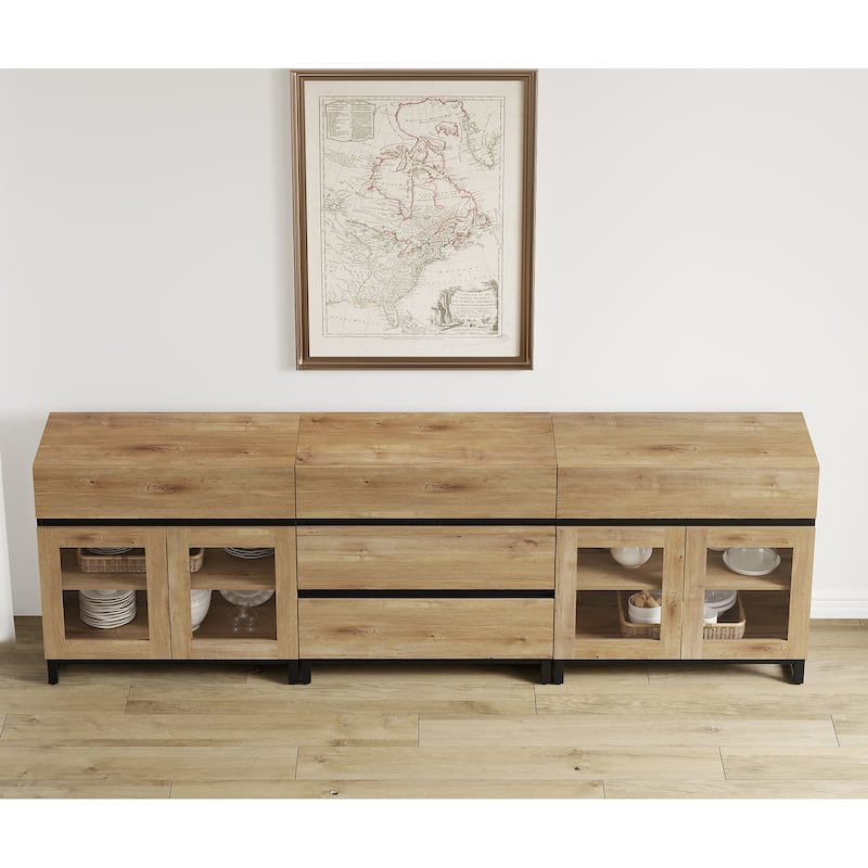 WAMPAT 3 in 1 Multifunctional Sideboard Buffet Cabinets with Glass Doors and 5 Drawers for Living Room, Kitchen