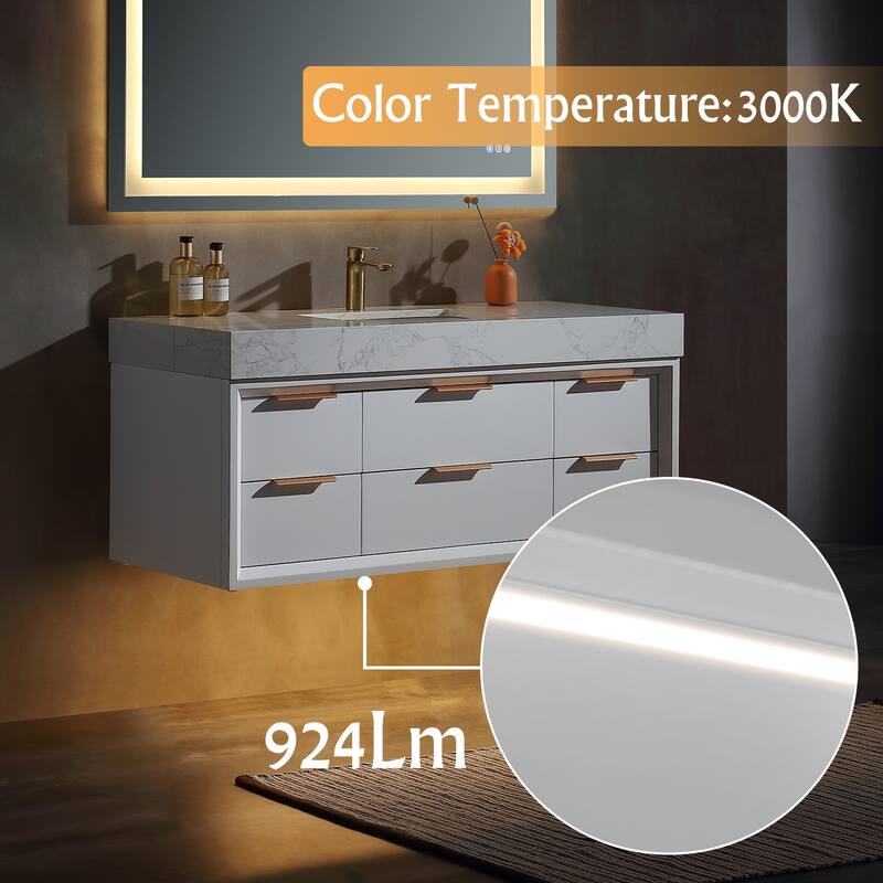 36/48/60 Modern Floating Bathroom Vanity with Sinle/Double Sink & Soft-Close Drawers & LED Lighting & Waterproof, White
