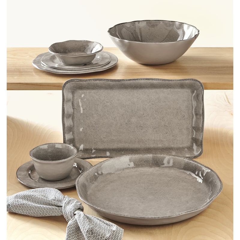 10.75 in. Veranda Cracked Glazed Solid Melamine Plastic Dinnerware Plates Set of 4 Dishwasher Safe Indoor Outdoor Grey
