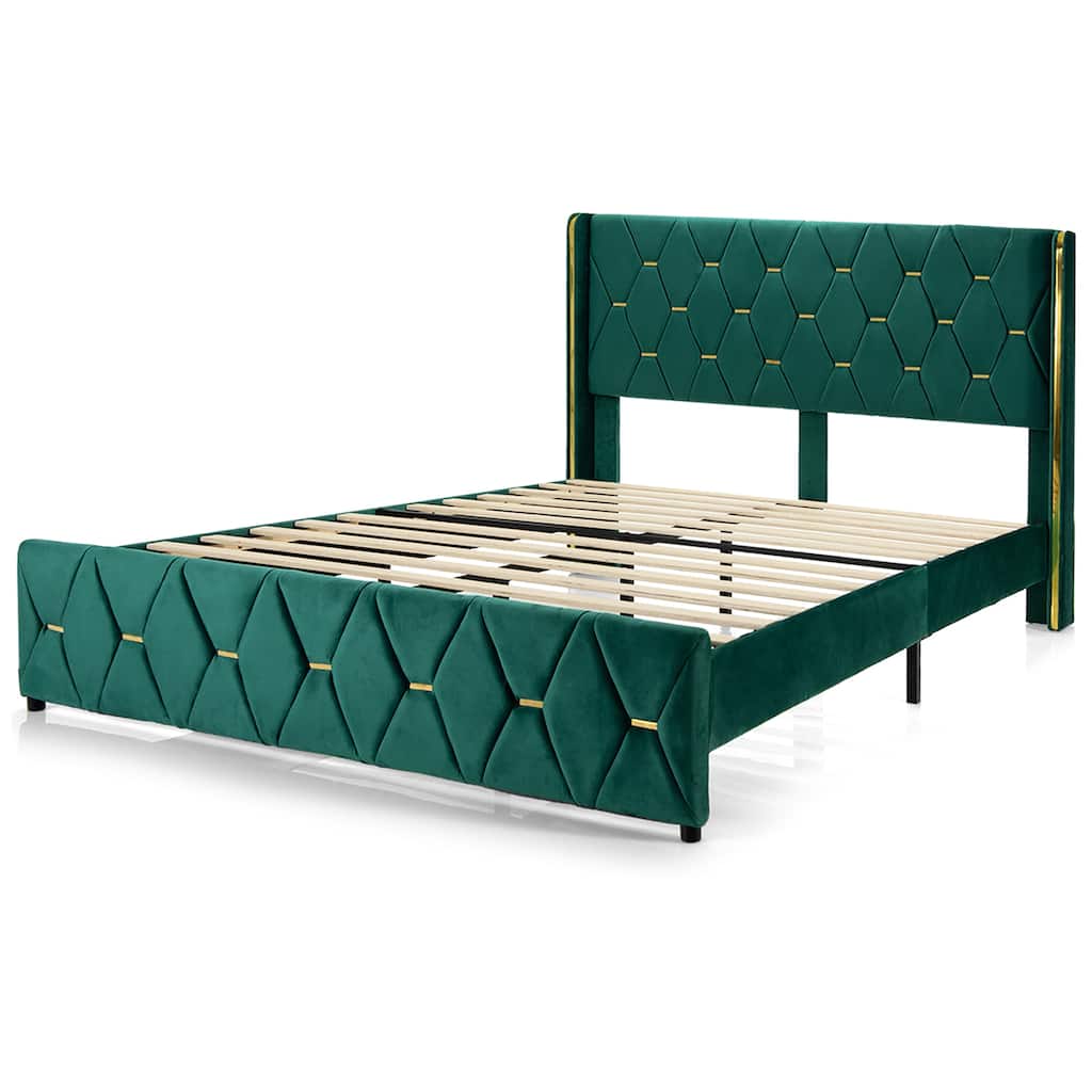Costway Upholstered Platform Bed Frame Adjustable Headboard Footboard