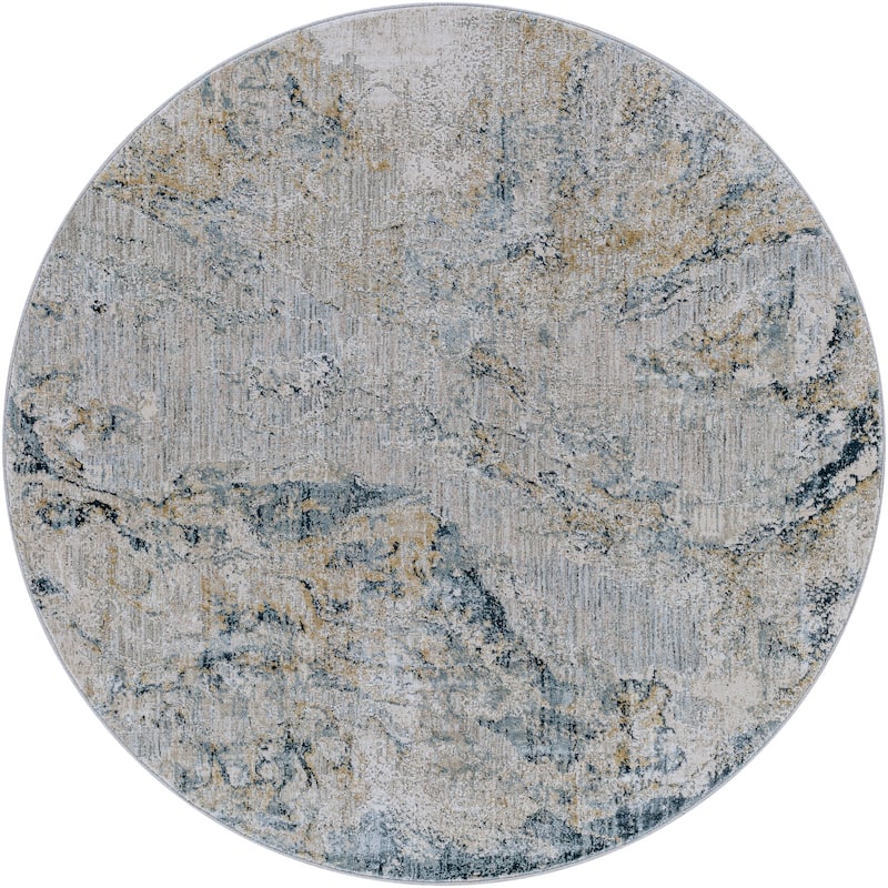 Livabliss Modern & Contemporary Brunswick Abstract Area Rug - 7'10" x 7'10" Round - Ocean