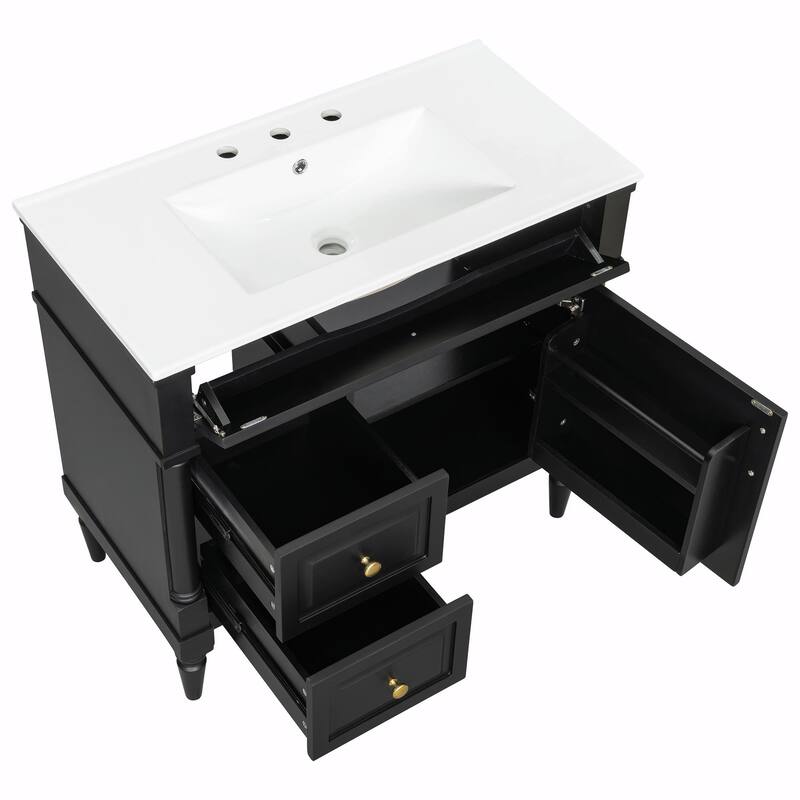 36" Bathroom Vanity with Sink, Freestanding Bathroom Cabinet with Ceramic Basin, Flip Drawer