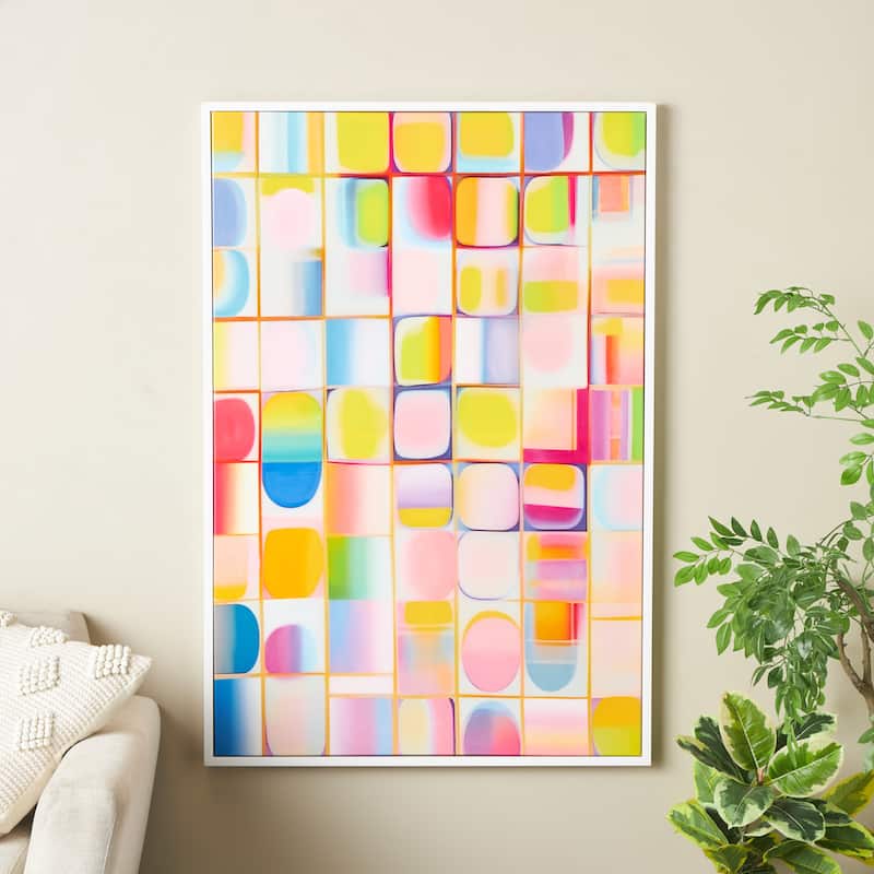 Canvas Geometric Ombre Square Pop Art Framed Wall Art with White Frame - Multi Colored - Roche River Decor