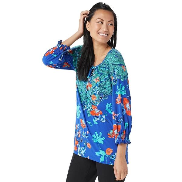 Shop Susan Graver Womens Plus Printed Liquid Knit Tunic Tie