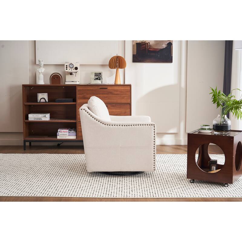 GDFStudio - Liam Modern 360° Swivel Linen Accent Chair with Rivet Detailing