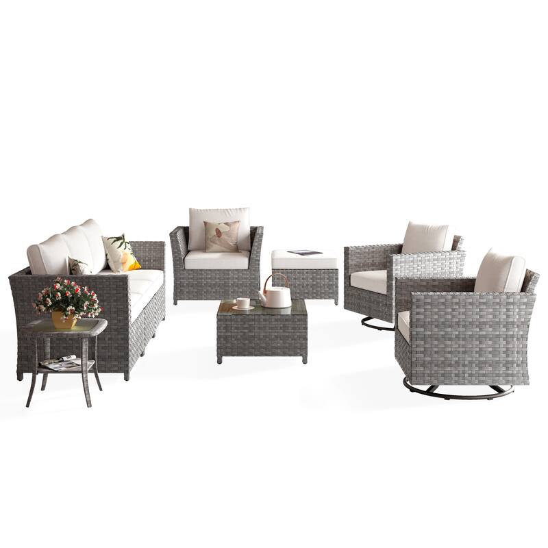 HOOOWOOO 9-piece Handwoven Wicker Patio Sectional Set with Swivel Rocking Chair