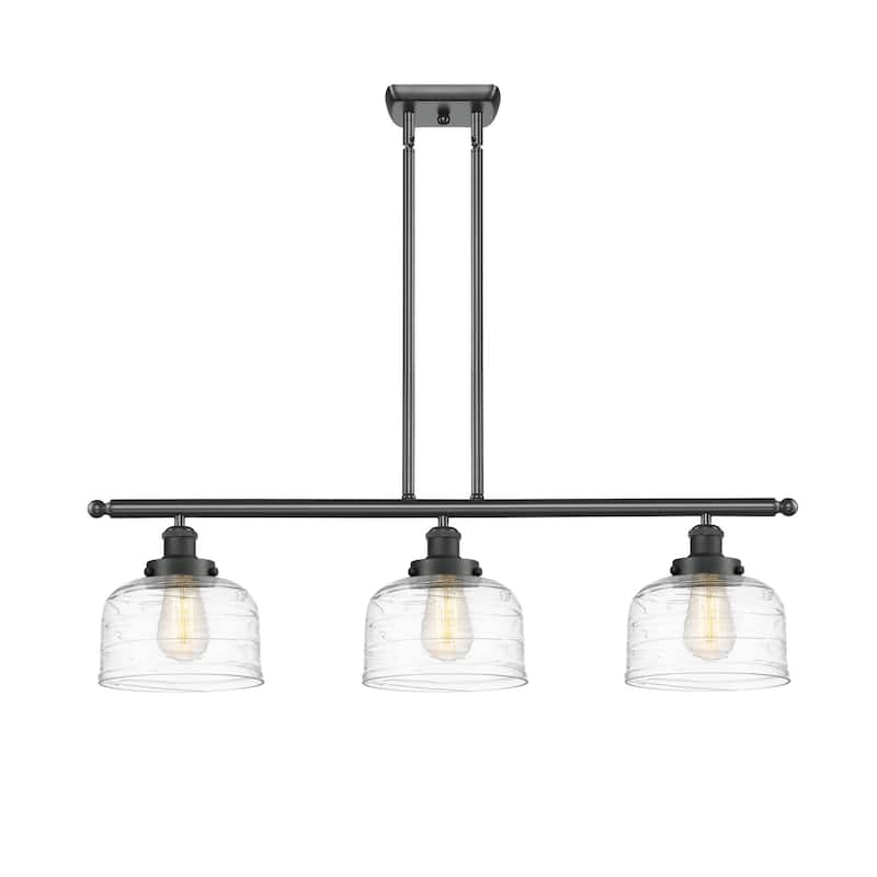 Innovations Lighting 916-3I-11-36 Bell Linear Bell 3 Light 36" Wide - Matte Black / Clear Deco Swirl