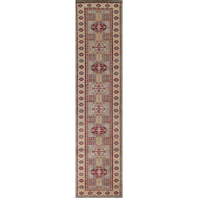 Traditional Blue Kazak Runner Rug Hand-Knotted Oriental Wool Carpet - 2'6" x 13'5"