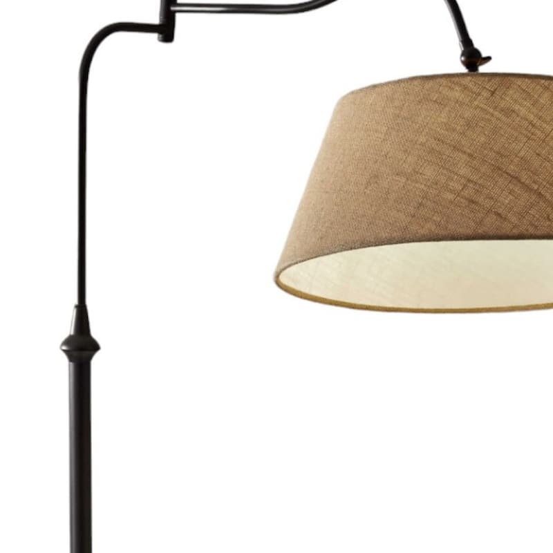 Bronze Metal Arched Floor Lamp with Brown Burlap Empire Shade Swing Arm - 29” x 17” x 61” (D x W x H)