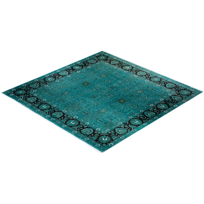 Overton Hand Knotted Wool Vintage Inspired Modern Contemporary Overdyed Blue Square Area Rug - 10' 3" x 10' 5"