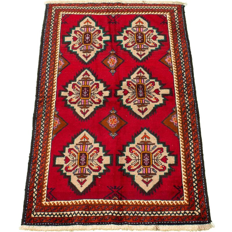 Hand-knotted Authentic Turkish Red Wool Rug - 3'5 x 5'11/3'5" x 5'11"