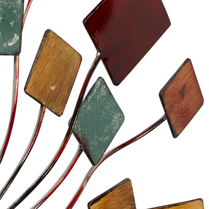 Multi Colored Metal Wire Sunburst Home Wall Decor with Square Shaped Accents