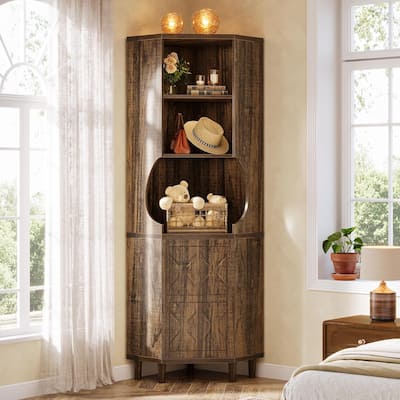 69.29-inch Tall Corner Cabinet, Mid Century Modern Kitchen Pantry with Doors and Adjustable Shelves