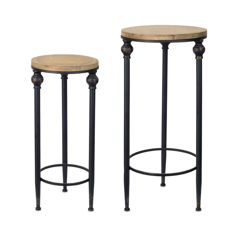 HomeRoots Set Of Two 12" Black And Brown Solid Wood Round End Tables - 15