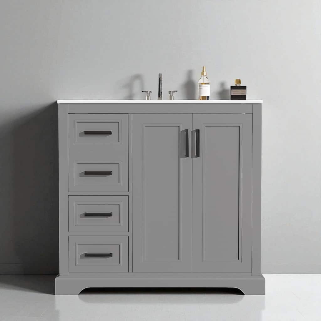 36" Modern Bathroom Vanity with Ceramic Sink, Soft-Close Doors & Ample Storage, 3 Drawers and Adjustable Shelf
