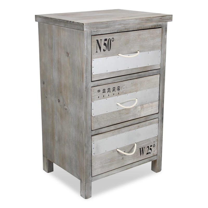 27" Gray Wooden Cabinet With 3 Drawers and Rope Handle - 17.7 W x 13.7 D x 28.2 H