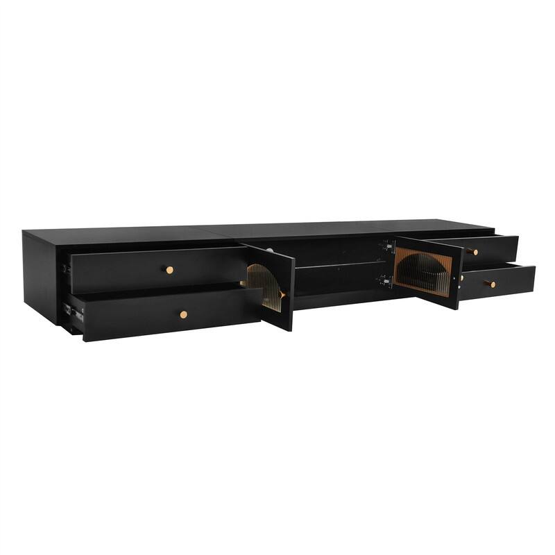 Luxurious TV Stand with Fluted Glass Doors, Elegant Media Console for TVs Up to 80'', TV Cabinet with Tempered Glass Shelf