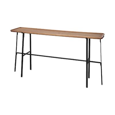 Helios III Round Medium Brown Solid Wood w/ Black Iron Base Nesting Tables
