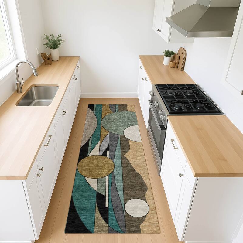 Machine Washable Indoor/ Outdoor Contemporary Retro Chantille Rug