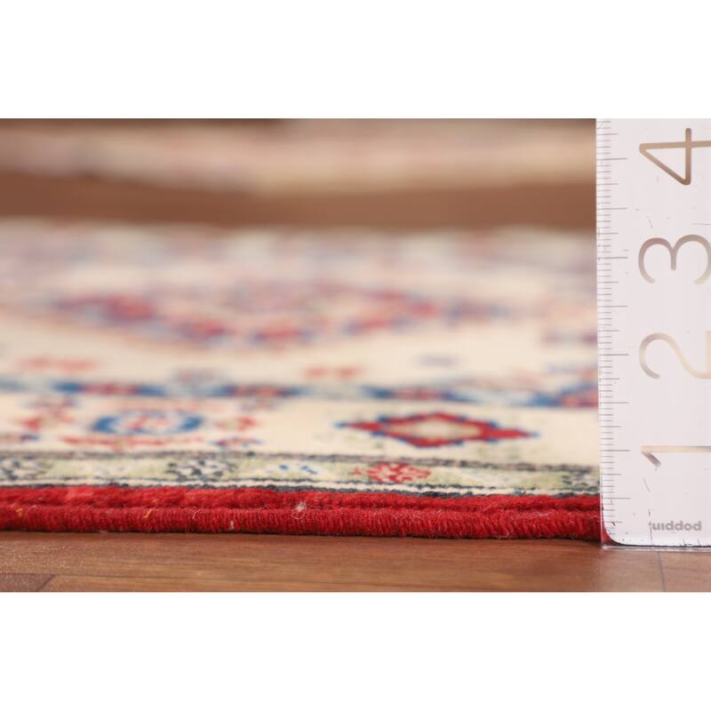 Beige / Ivory Geometric Kazak Accent Rug Hand-Knotted Wool Carpet - 2'9" x 3'10"