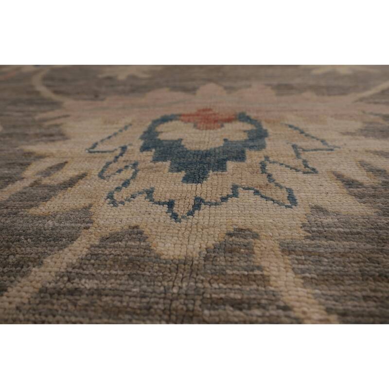 Vegetable Dye Oushak Turkish Area Rug Hand-Knotted Grey Wool Carpet - 9'2" x 11'0"