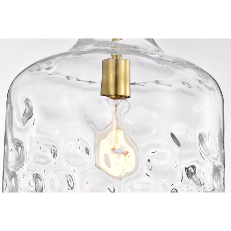 Clear Dimpled Cylindrical Glass Pendant Ceiling Light - 12in