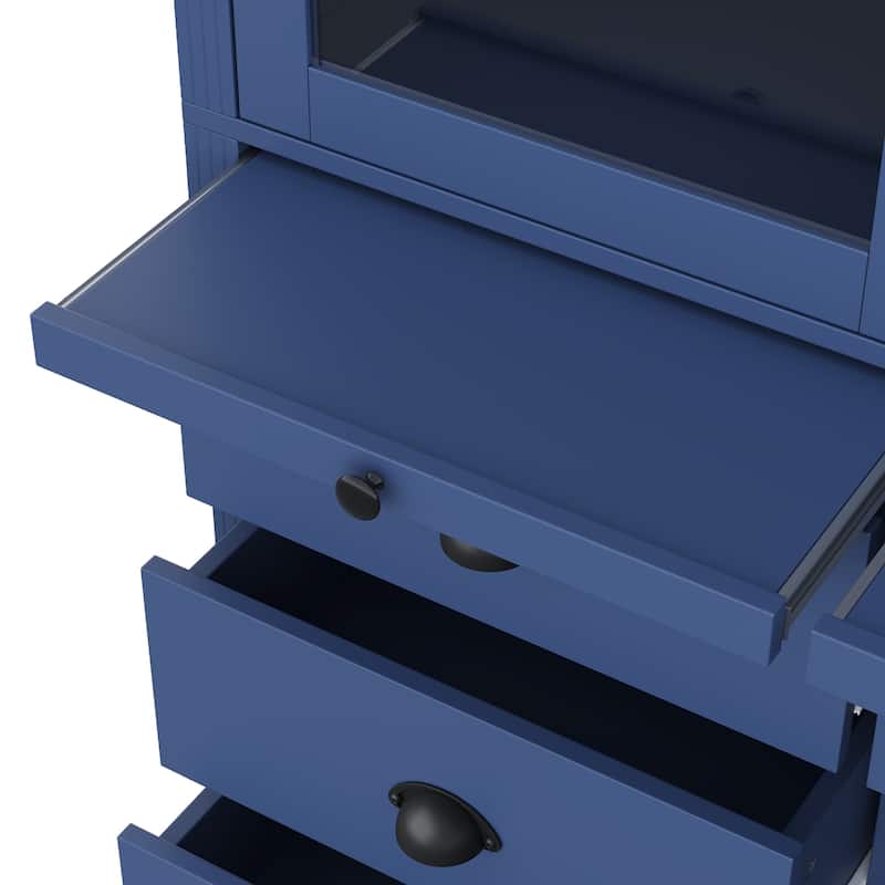 72''H Kitchen Pantry, Display Storage Cabinet with Glass Doors and Drawers, Serving Trays and Shelves