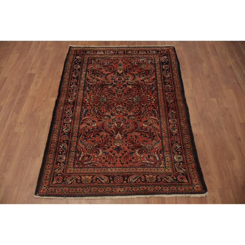 Hand Knotted Oriental 100% Wool Carpet Traditional Floral Oranges & Rust Lilian Area Rug - 4' 11'' X 3' 6''
