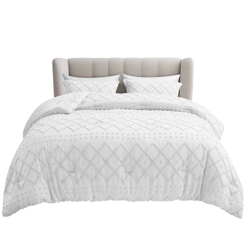 Set of 5/7 Pieces Brushed Comforter Set, Bed-in-a-Bag - White - Twin - 5 Piece