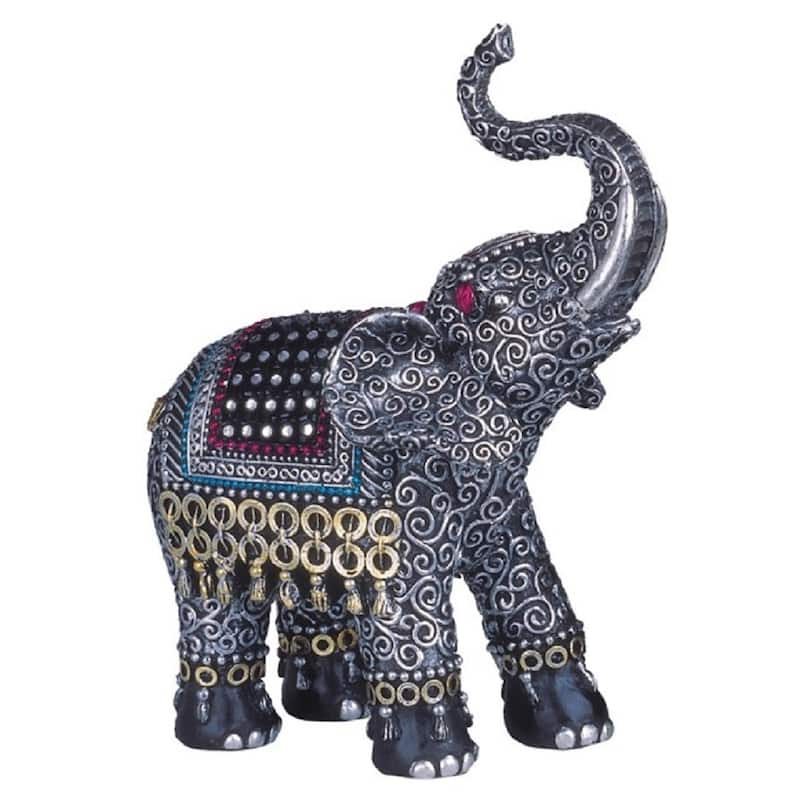 Q-Max 6.5"H Thai Elephant with Trunk Up Statue Feng Shui Decoration Religious Figurine
