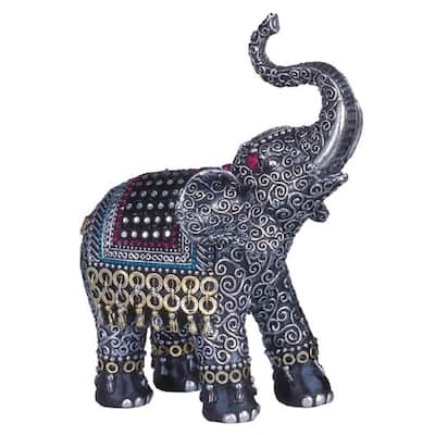 Q-Max 6.5"H Thai Elephant with Trunk Up Statue Feng Shui Decoration Religious Figurine