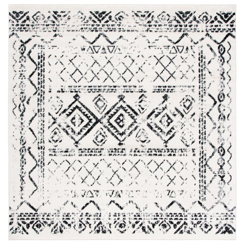 SAFAVIEH Tulum Hinnertje Rustic Moroccan Boho Tribal Distressed Rug - 5' Square - Ivory/Black