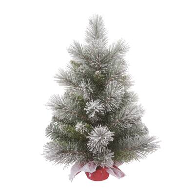 Transpac Artificial 24 in. Multicolor Christmas Frosted Tree in Bag Base - Green/White