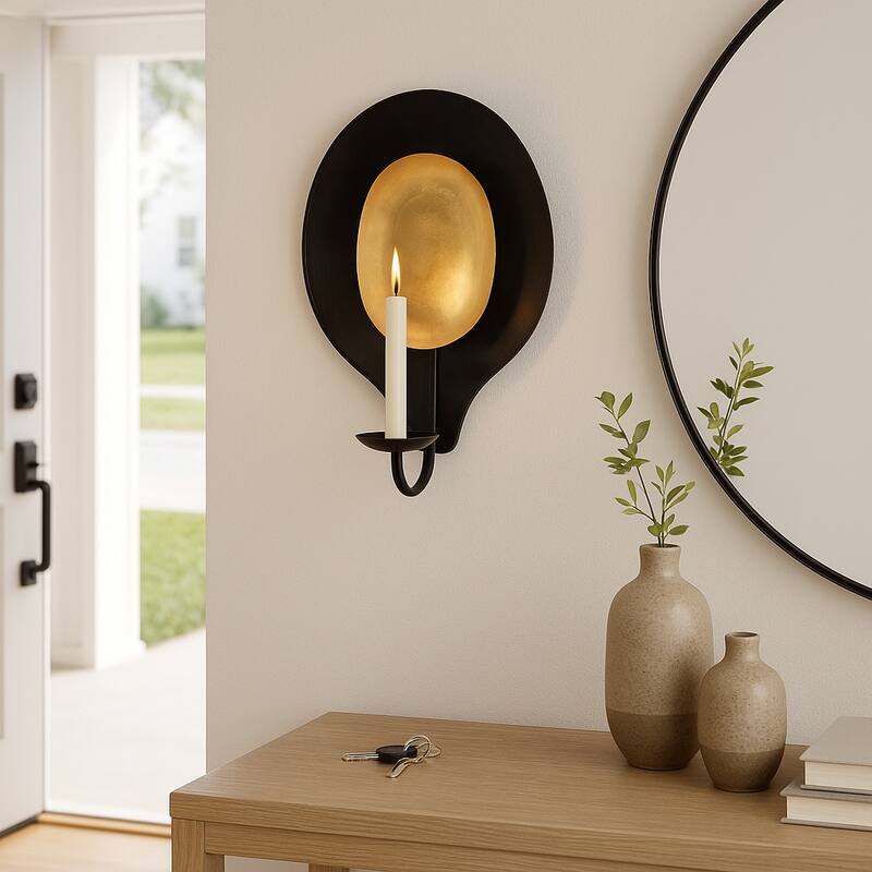 Metal Round Votive Wall Mounted Candle Holder - Black